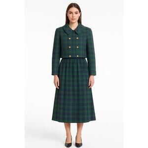 Vintage Cullinane Quilted Plaid Jacket & Skirt Set preppy Made in USA medium